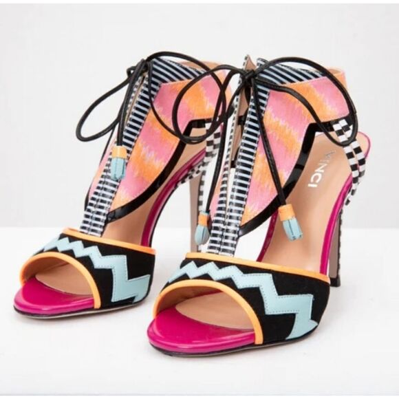 Vinci The Santa Amaro Multicolor T-Strap Lace-Up Leather Sandal Size 8 - Picture 1 of 13